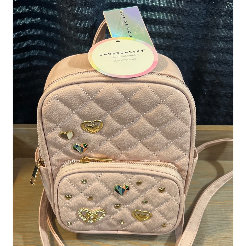 Underonesky light Pinkโ Quilted mini Backpack Heart Charms